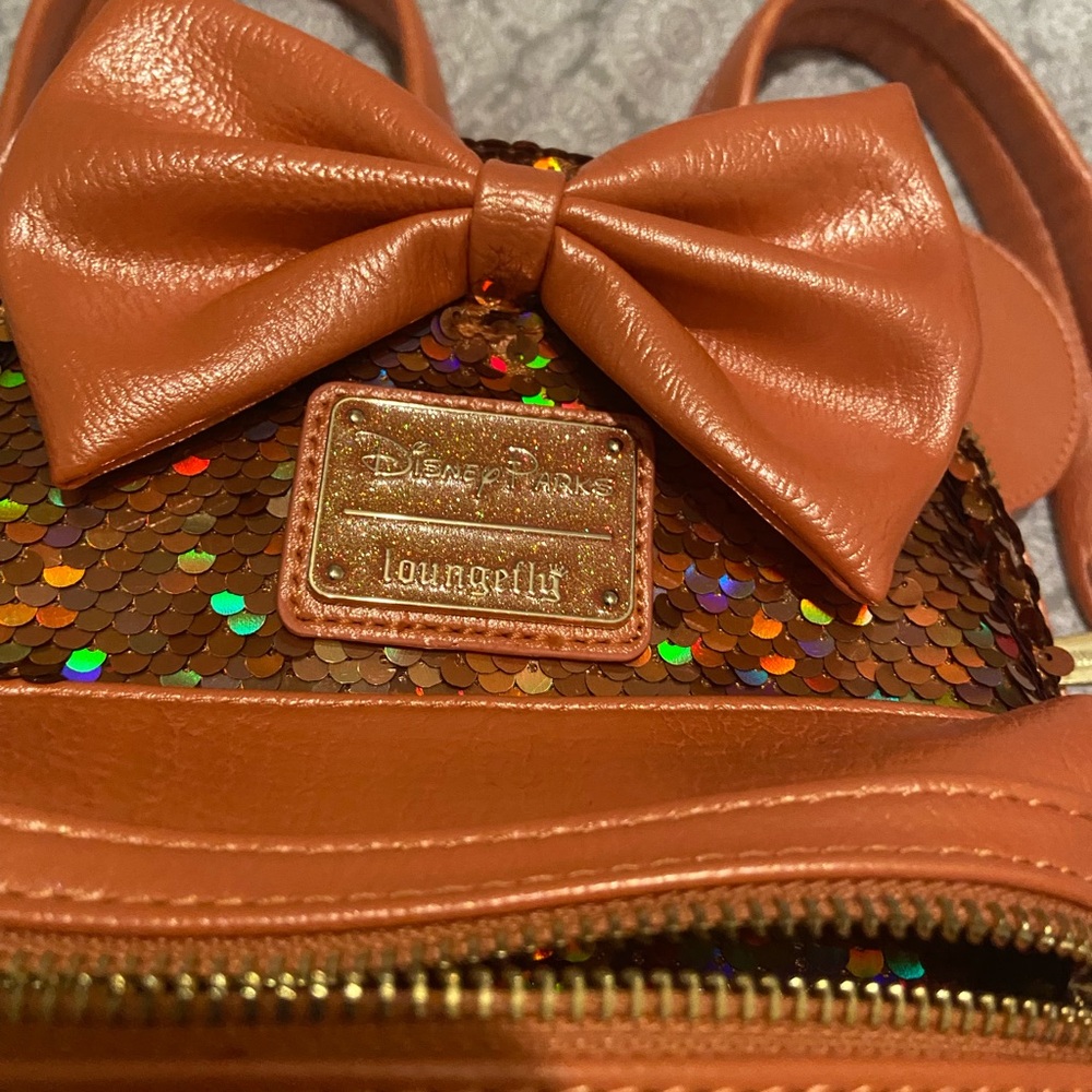 Orange Sequin Loungefly Backpack with Bow and Ear Detail - Picture 2 of 5